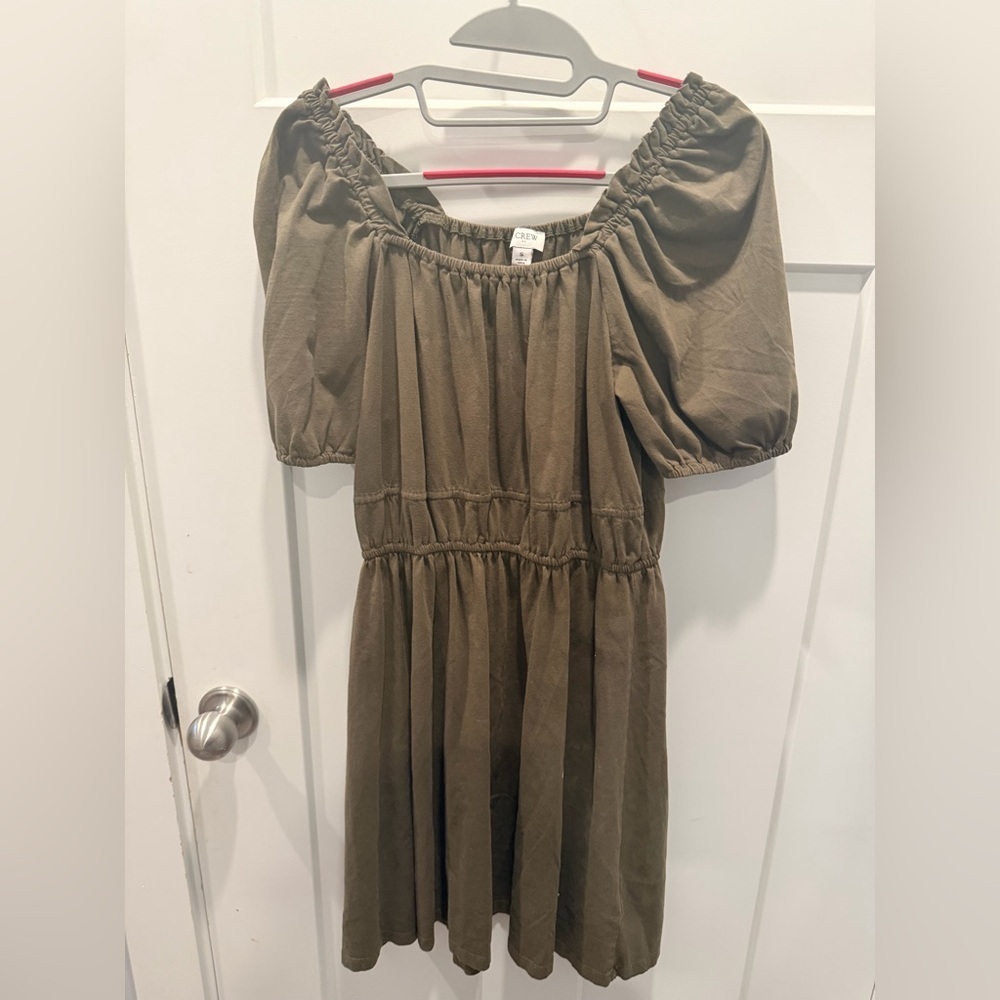 J.Crew Olive Green Puff Sleeve Cotton Dress Size Small